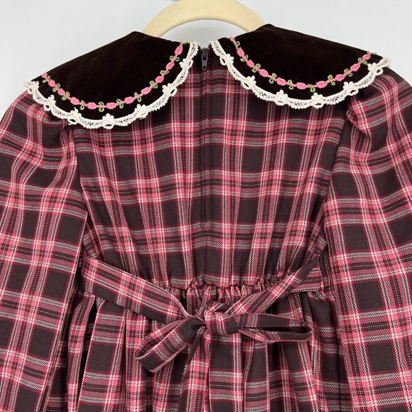 Vintage‎ Bonnie Jean Girls Size 6X Plaid Velvet Collar Dress Pink Brown Pleated - Picture 5 of 8